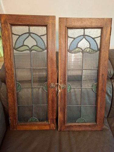 Pair antique oak display - oak,
